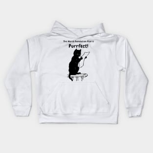 PURRFECT world domination plan - Funny Black Cat Puns Kids Hoodie